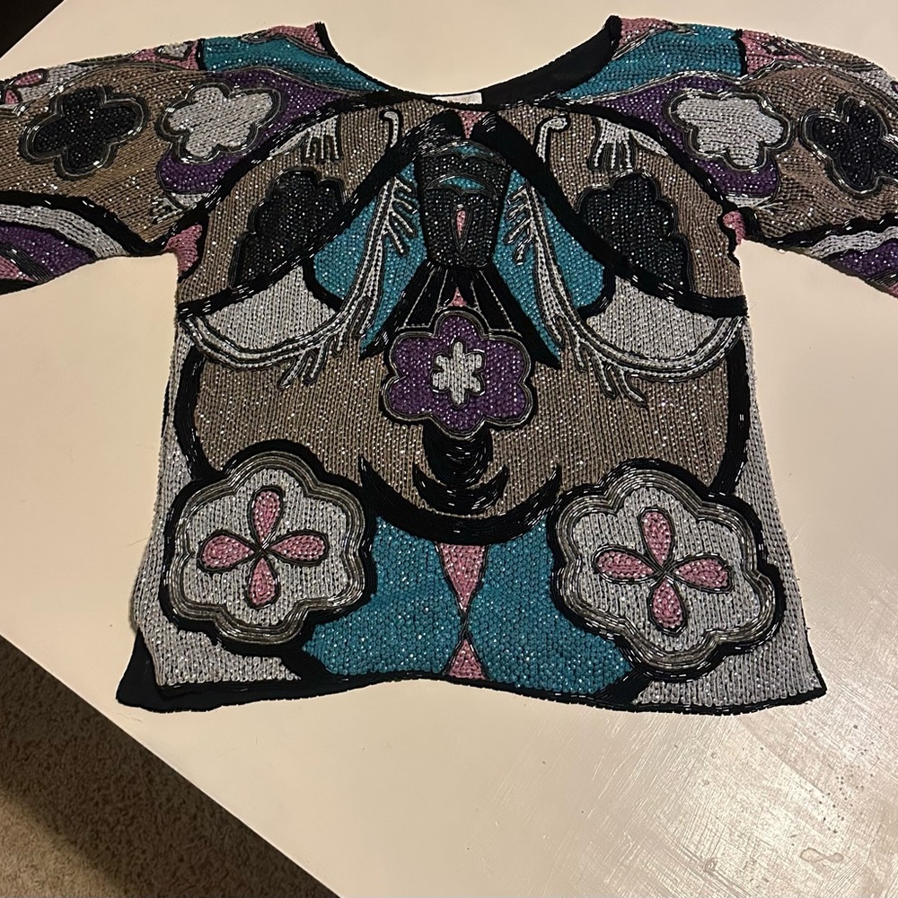 Vintage Black and Purple hand beaded  Blouse